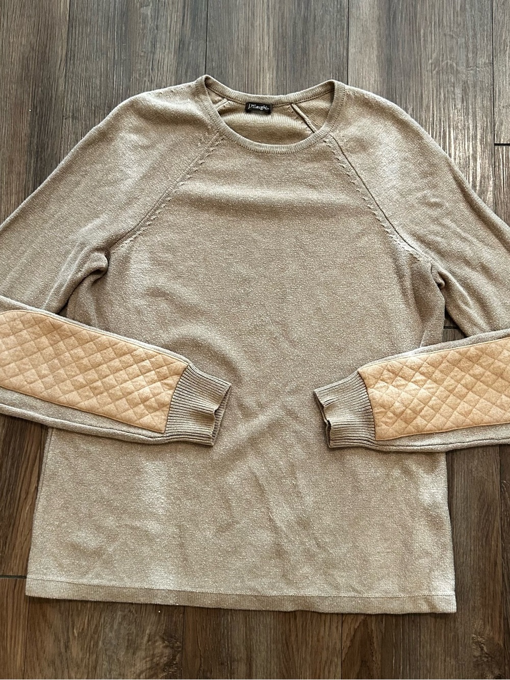 J.McLaughlin Women’s XS Beige Sweater Quilted Elbow Patches Crewneck
